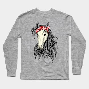 Horse Bandana Horse Rider Girls Women Long Sleeve T-Shirt